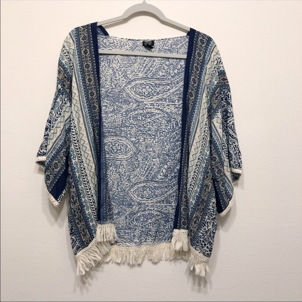 Roffe Paisley Floral Tassel Short Sleeve Kimono